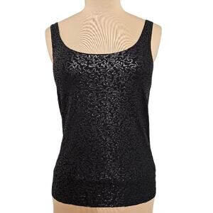 Talbots Black‎ Sequin Tank Top Small Rayon Lyocell Scoop Neck Party Top Swifty